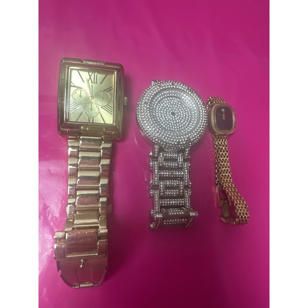 Lot of 3 Vintage & Fashion Watches Armitron Techno Pave FMD For Parts Repair